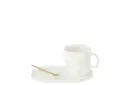 Mugs en porcelaine avec soucoupe et cuillère dorée
